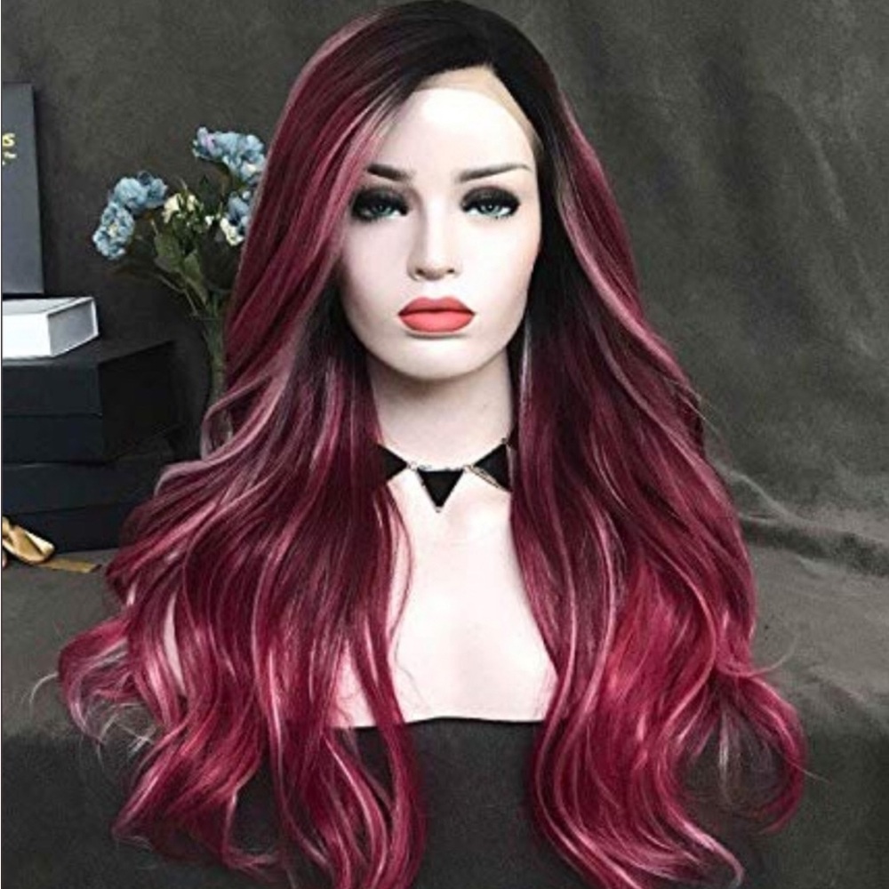 Uniwigs Cranberry Frost 22.5 heat friendly red dark rooted pink highlight wig